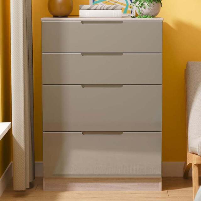 Crowndale Milan 4 Drawer Grey Gloss and Grey Oak Deep Chest of Drawers Ready Assembled - Grey Gloss & Grey Oak - Wilko - image 1