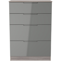 Crowndale Milan 4 Drawer Grey Gloss and Grey Oak Deep Chest of Drawers Ready Assembled - Grey Gloss & Grey Oak - Wilko - thumbnail 3