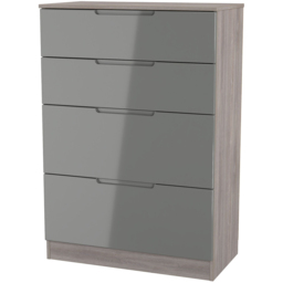 Crowndale Milan 4 Drawer Grey Gloss and Grey Oak Deep Chest of Drawers Ready Assembled - Grey Gloss & Grey Oak - Wilko - thumbnail 5