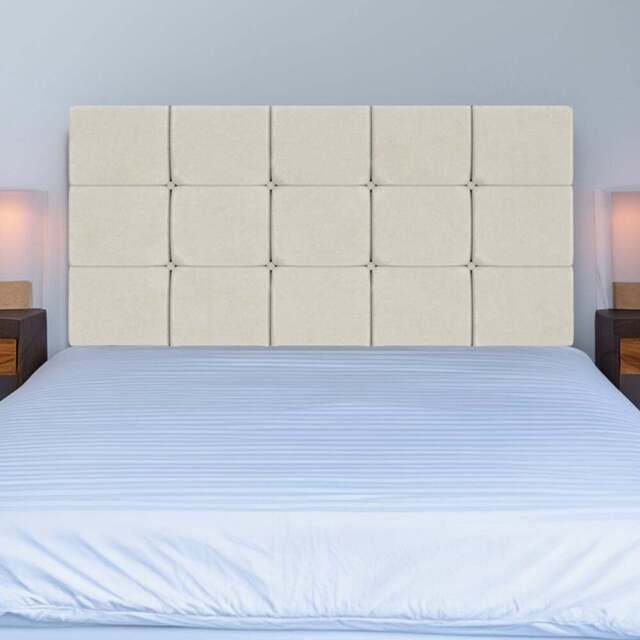 Bedmaster King Size Cream Naples Velvet Pearl Squared Headboard - Wilko - image 1