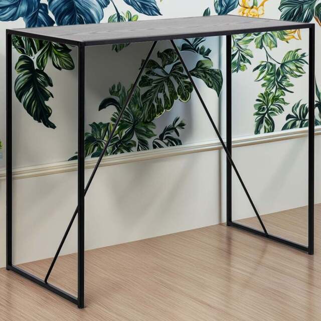 Florence Seaford Black Ash Top Metal Bar Table - Size: 105 x 120 x 60cm - Wilko - image 1