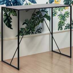 Florence Seaford Black Ash Top Metal Bar Table - Size: 105 x 120 x 60cm - Wilko