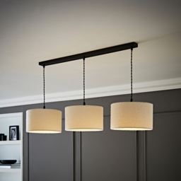 ValueLights Reni Cream Boucle Drum Shade 3 Drop Bar Black Diner LED Ceiling Light - Size: 123.5 x 98 x 25cm - Wilko - thumbnail 3
