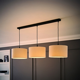 ValueLights Reni Cream Boucle Drum Shade 3 Drop Bar Black Diner LED Ceiling Light - Size: 123.5 x 98 x 25cm - Wilko - thumbnail 7