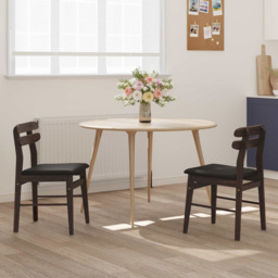 vidaXL Set of 2 Light Brown and Black Rubberwood Rectilinear Vintage Dining Chairs - Wilko - thumbnail 1