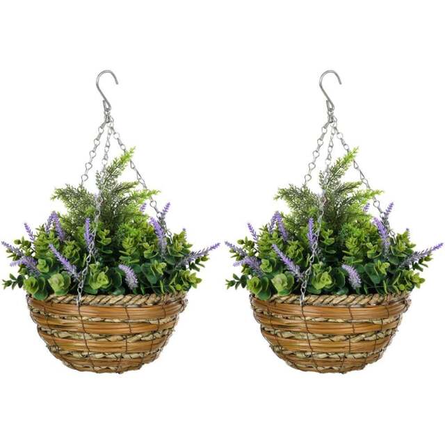 Portland Purple Lavender Flower Artificial Plant in Hanging Planter 2 Pack - Size: 34 x 25 x 25cm - Green - Wilko - image 1