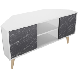 Decorotika Lesson 2 Door 2 Shelf White and Black Marble Effect Corner TV Stand - Size: 16.6 x 120 x 59.8cm - Multi - Wilko - thumbnail 7