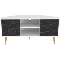 Decorotika Lesson 2 Door 2 Shelf White and Black Marble Effect Corner TV Stand - Size: 16.6 x 120 x 59.8cm - Multi - Wilko - thumbnail 3