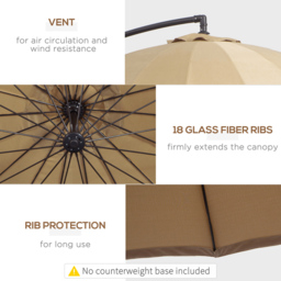 Outsunny Beige Crank Handle Cantilever Shanghai Parasol with Cross Base 3m - Cream - Wilko - thumbnail 7