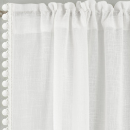 Tyrone Textiles Tahiti White Linen Look Pom Pom Trim Rod Pocket Voile Panel Curtains 140 x 122cm - Size: W 140 x D 122cm - Wilko - thumbnail 3