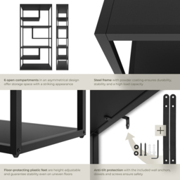 Tectake Venda 6 Shelf Black Display Unit - Size: 188 x 85 x 35cm - Wilko - thumbnail 5