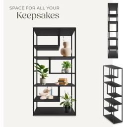 Tectake Venda 6 Shelf Black Display Unit - Size: 188 x 85 x 35cm - Wilko - thumbnail 4