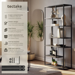 Tectake Venda 6 Shelf Black Display Unit - Size: 188 x 85 x 35cm - Wilko - thumbnail 7