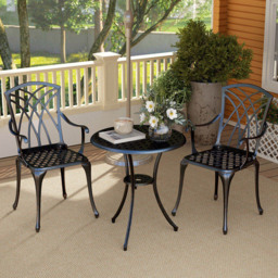 Outsunny 2 Seater Garden Bistro Set with Umbrella Hole - Blonde - Wilko - thumbnail 4