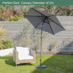 GardenKraft Charcoal 6 Ribs Crank and Tilt Parasol 2m - Grey - Wilko - thumbnail 4
