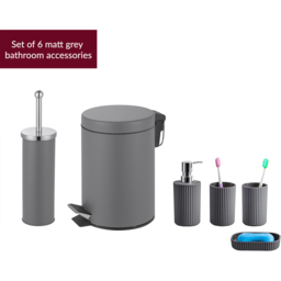 Innoteck Essentials 6 Piece Grey Bathroom Set - Size: 26 x 17 x 17cm - Wilko - thumbnail 3