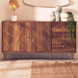 Interiors by Premier Flori 2 Door 3 Drawer Wood Veneer Sideboard - Size: 150 x 39 x 81cm - Brown - Wilko