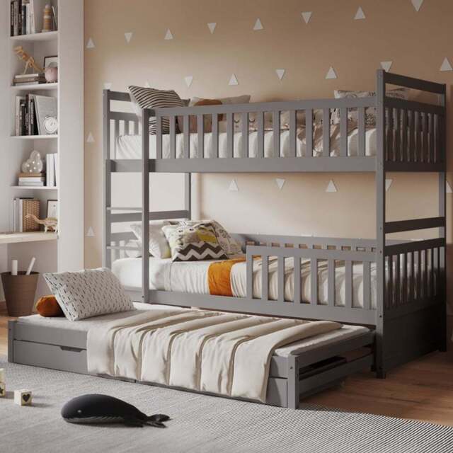 Flair Elvis Grey 2 Drawer Wooden Bunk Bed with Trundle - Size: Single - Wilko - image 1