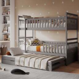 Flair Elvis Grey 2 Drawer Wooden Bunk Bed with Trundle - Size: Single - Wilko - thumbnail 1