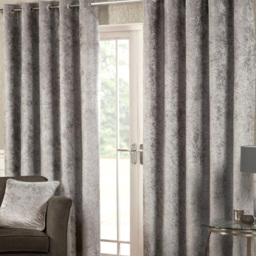 Alan Symonds Silver Crushed Velvet Ring Top Eyelet Curtains 168 x 183cm - Size: W 168 x D 183cm - Wilko - thumbnail 4