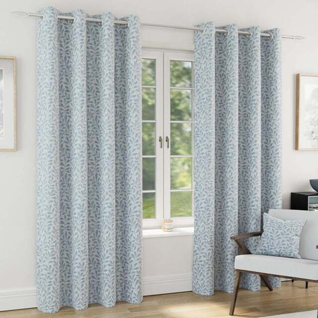 Enhanced Living Sherwood Ice Blue Jacquard Leaf Thermal Blackout Eyelet Curtains 229 x 183cm - Size: W 229 x D 183cm - Wilko - image 1