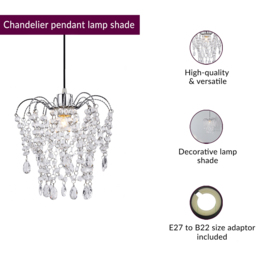 Innoteck Luxury Chandelier Style Teardrop Pendant Light Shade - Size: 28 x 27 x 27cm - Clear - Wilko - thumbnail 4