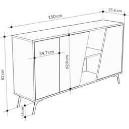 Decortie Fiona 3 Door 2 Shelf Oak and Retro Grey Sideboard - Size: 82 x 150 x 35.6cm - Multi - Wilko - thumbnail 7