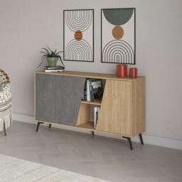 Decortie Fiona 3 Door 2 Shelf Oak and Retro Grey Sideboard - Size: 82 x 150 x 35.6cm - Multi - Wilko - thumbnail 5
