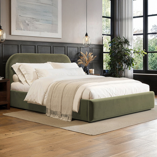Flair Alba King Size Khaki Velvet Ottoman Bed - Green - Wilko - image 1