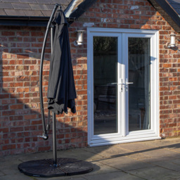 Samuel Alexander 4 Person Round Glass Top Garden Dining Set with Black Banana Parasol - Size: 4 Seater - Wilko - thumbnail 4