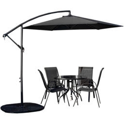 Samuel Alexander 4 Person Round Glass Top Garden Dining Set with Black Banana Parasol - Size: 4 Seater - Wilko - thumbnail 3