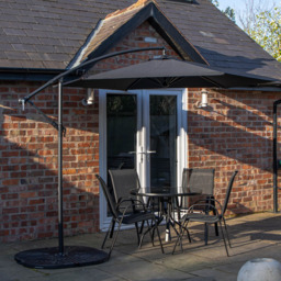Samuel Alexander 4 Person Round Glass Top Garden Dining Set with Black Banana Parasol - Size: 4 Seater - Wilko - thumbnail 1