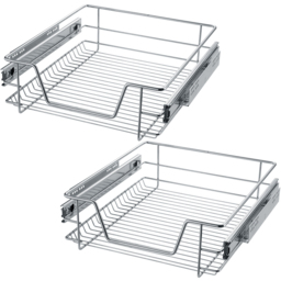tectake Chrome Telescopic Drawer with Runners 14 x 47 x 44cm 2 Pack - Grey - Wilko - thumbnail 1