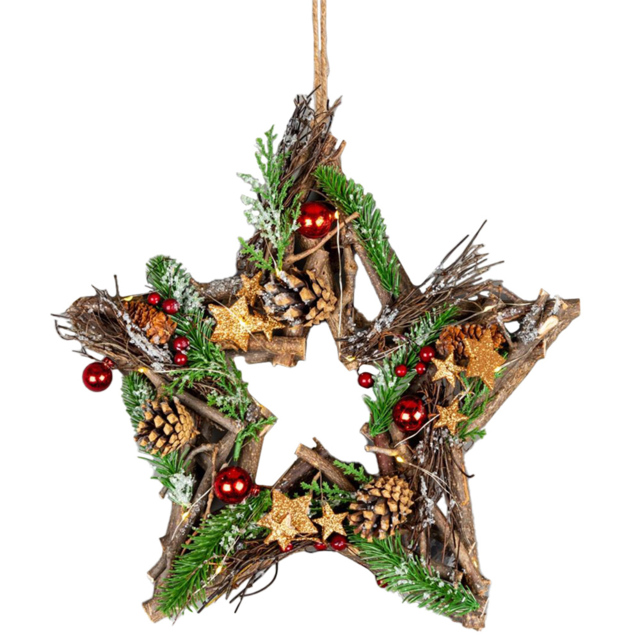 Shatchi LED Christmas Star Wreath with Red and Brown Twigs 1.15ft - Multi - Wilko - image 1
