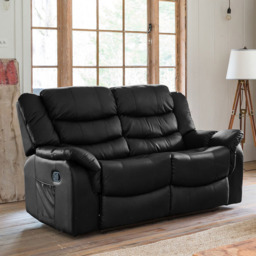 Almeira 2 Seater Black Bonded Leather Manual Recliner Sofa - Artemis Home - Wilko - thumbnail 1