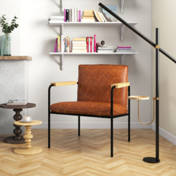 Costway Camel PU Leather Accent Chair - Size: Single - Brown - Wilko - thumbnail 4