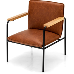 Costway Camel PU Leather Accent Chair - Size: Single - Brown - Wilko - thumbnail 3