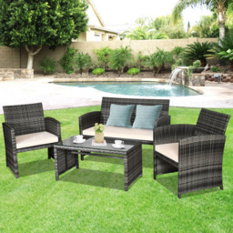 Costway 4 Seater Rattan Bistro Set Grey - White - Wilko - thumbnail 1