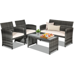 Costway 4 Seater Rattan Bistro Set Grey - White - Wilko - thumbnail 3