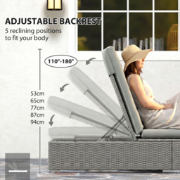 Outsunny Light Grey Wicker Adjustable Garden Chaise Sun Lounger - Size: 30 x 195 x 60cm - Wilko - thumbnail 6