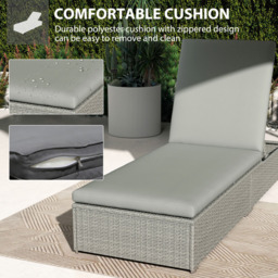 Outsunny Light Grey Wicker Adjustable Garden Chaise Sun Lounger - Size: 30 x 195 x 60cm - Wilko - thumbnail 5