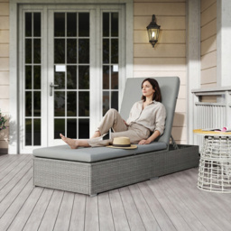 Outsunny Light Grey Wicker Adjustable Garden Chaise Sun Lounger - Size: 30 x 195 x 60cm - Wilko - thumbnail 3