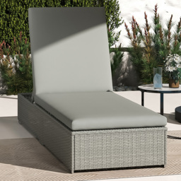 Outsunny Light Grey Wicker Adjustable Garden Chaise Sun Lounger - Size: 30 x 195 x 60cm - Wilko