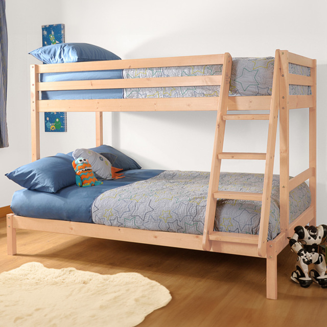 Brooklyn Triple Sleeper Natural Wooden Bunk Bed - Size: Single + Small Double - Cream - Wilko - image 1