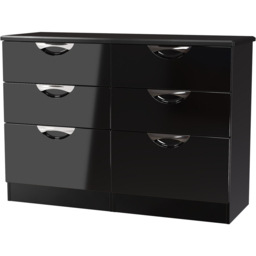 Crowndale Camden 6 Drawer Black Gloss and Black Wide Chest of Drawers Ready Assembled - Black Gloss & Black - Wilko - thumbnail 4