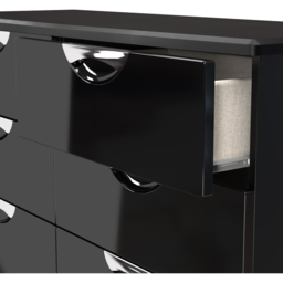 Crowndale Camden 6 Drawer Black Gloss and Black Wide Chest of Drawers Ready Assembled - Black Gloss & Black - Wilko - thumbnail 7