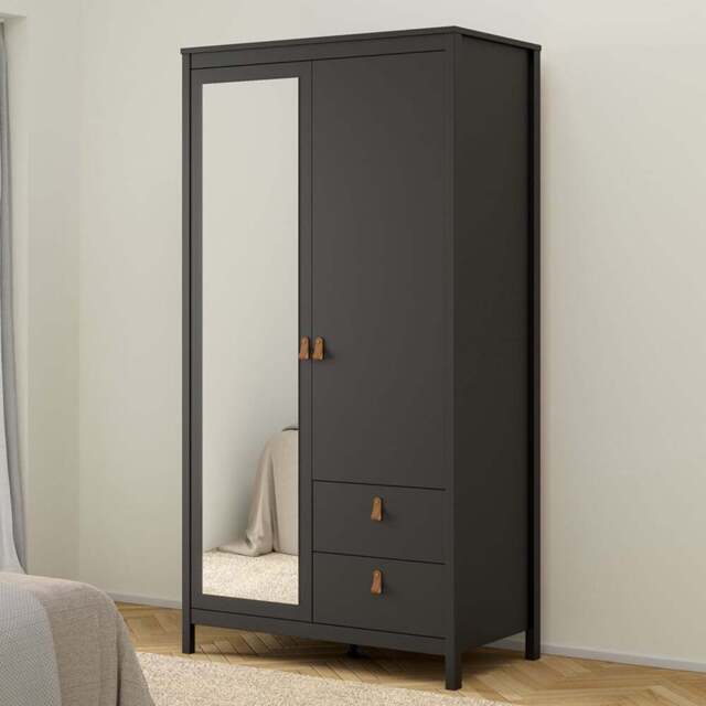 Florence Barcelona 2 Door 2 Drawer Matt Black Mirrored Wardrobe - Size: 2 Door, 2 Drawer - Wilko - image 1