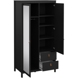 Florence Barcelona 2 Door 2 Drawer Matt Black Mirrored Wardrobe - Size: 2 Door, 2 Drawer - Wilko - thumbnail 5