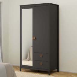 Florence Barcelona 2 Door 2 Drawer Matt Black Mirrored Wardrobe - Size: 2 Door, 2 Drawer - Wilko - thumbnail 1