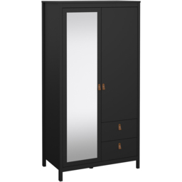 Florence Barcelona 2 Door 2 Drawer Matt Black Mirrored Wardrobe - Size: 2 Door, 2 Drawer - Wilko - thumbnail 3
